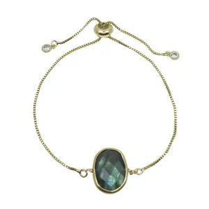 Pull Chain Bracelet: Bezel Set Oval Gemstone: Labradorite (PGBT708LD)