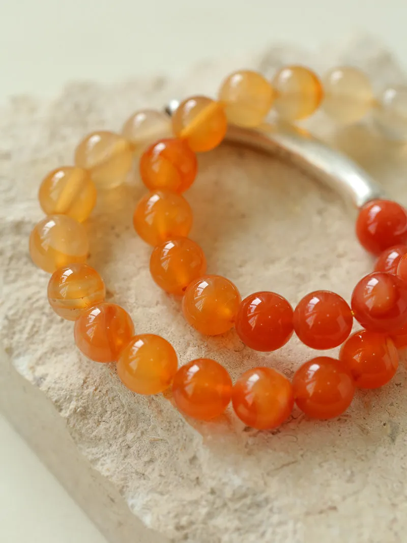 Red Onyx Gradient Silver Tube Stretch Bracelet
