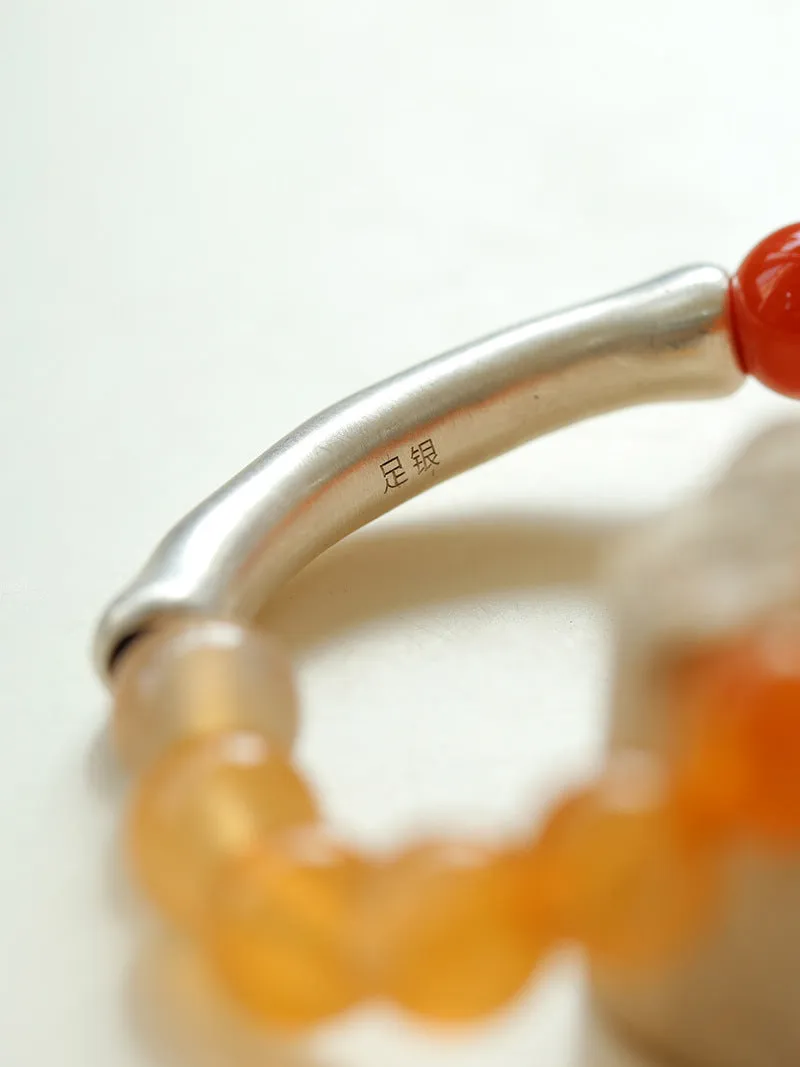 Red Onyx Gradient Silver Tube Stretch Bracelet