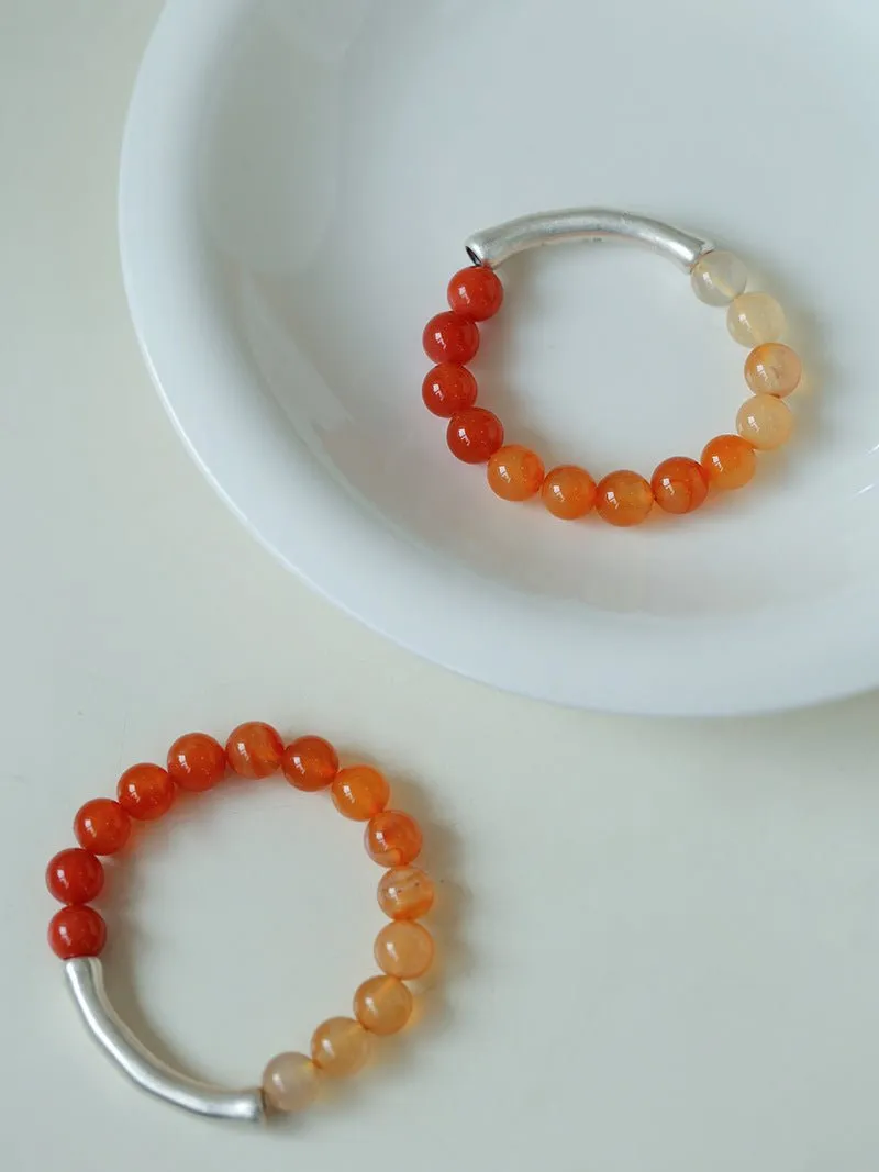 Red Onyx Gradient Silver Tube Stretch Bracelet