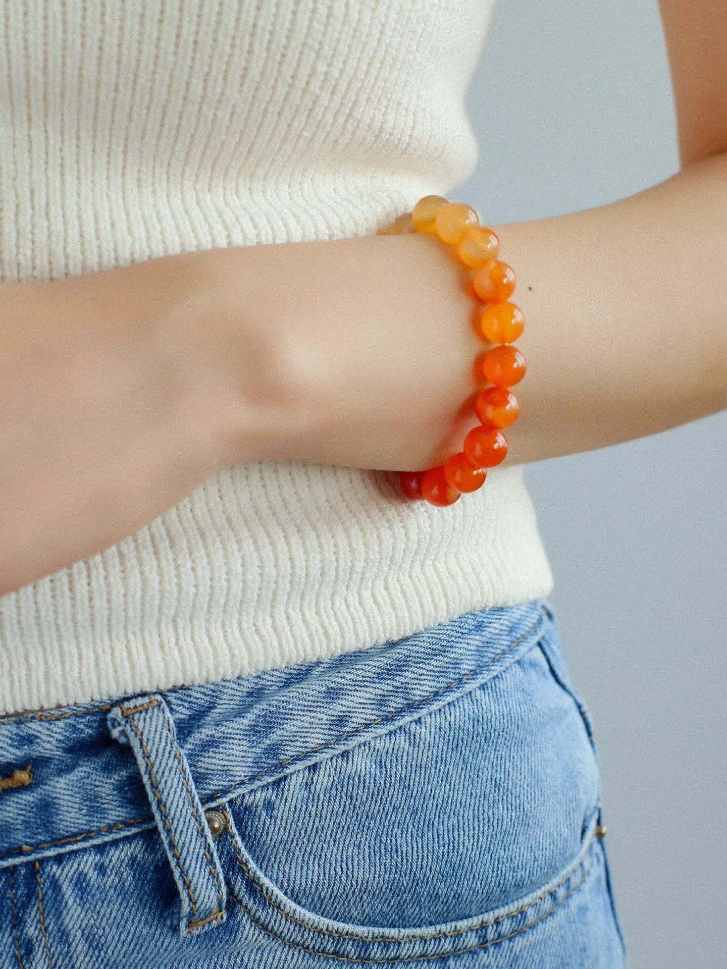 Red Onyx Gradient Silver Tube Stretch Bracelet