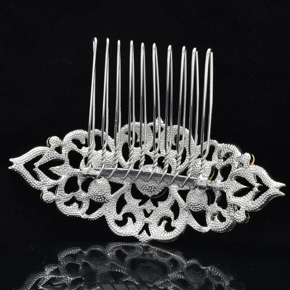 Rhinestone Crystal Hair Veil Comb Vintage  Hairpins Bridal Wedding CO1454R