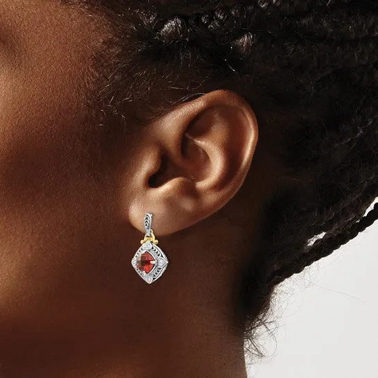 Shey Couture Sterling Silver w/ 14k Gold Accents Cushion Garnet Earrings