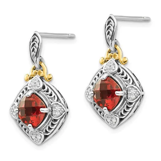 Shey Couture Sterling Silver w/ 14k Gold Accents Cushion Garnet Earrings