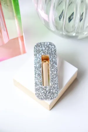 Silver glitter rectangle hair clip