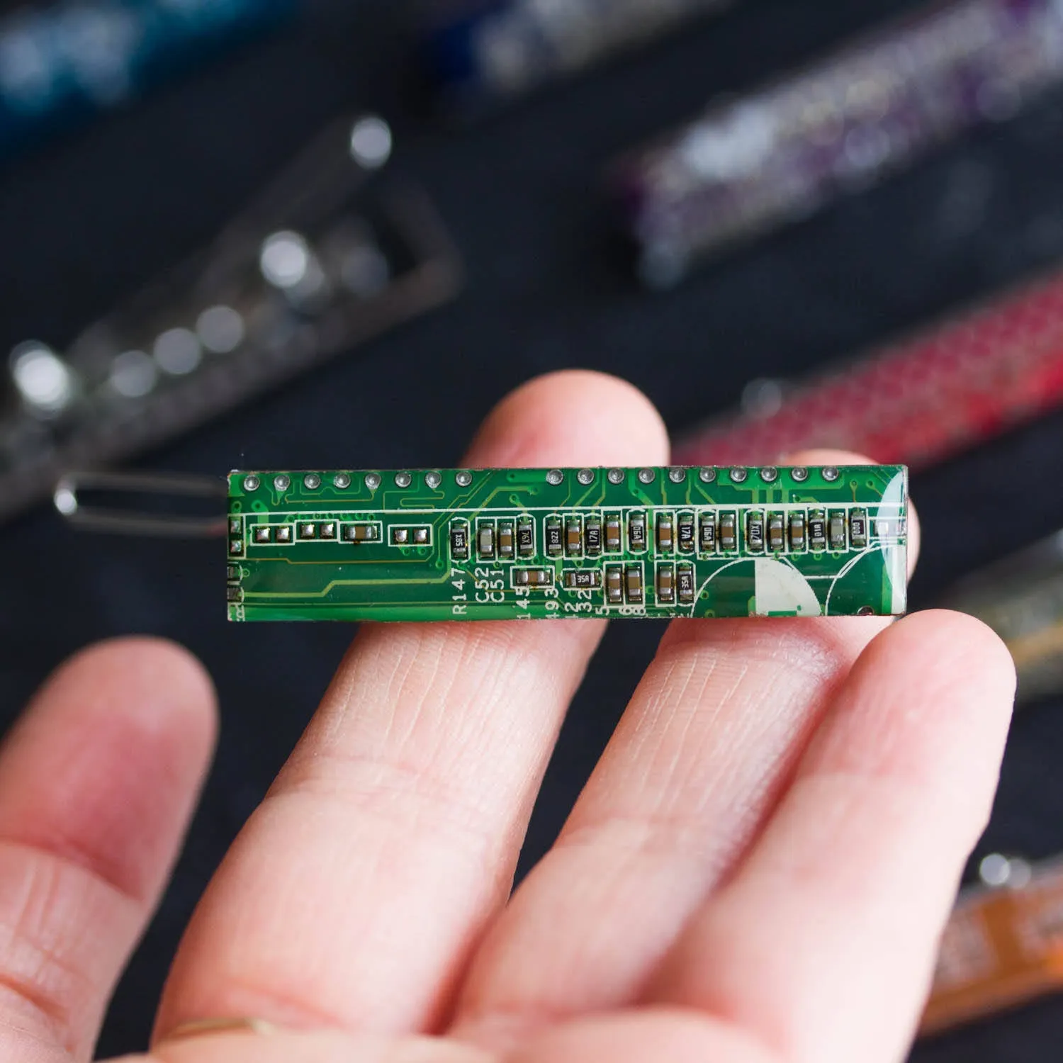 Small hair barrette made with recycled circuit board, hair clip, unique hair accessory