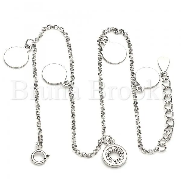 Sterling Silver 03.336.0049.10 Charm Anklet , with White Cubic Zirconia, Polished Finish, Rhodium Tone