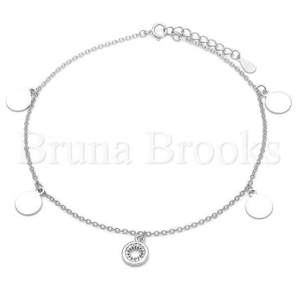 Sterling Silver 03.336.0049.10 Charm Anklet , with White Cubic Zirconia, Polished Finish, Rhodium Tone