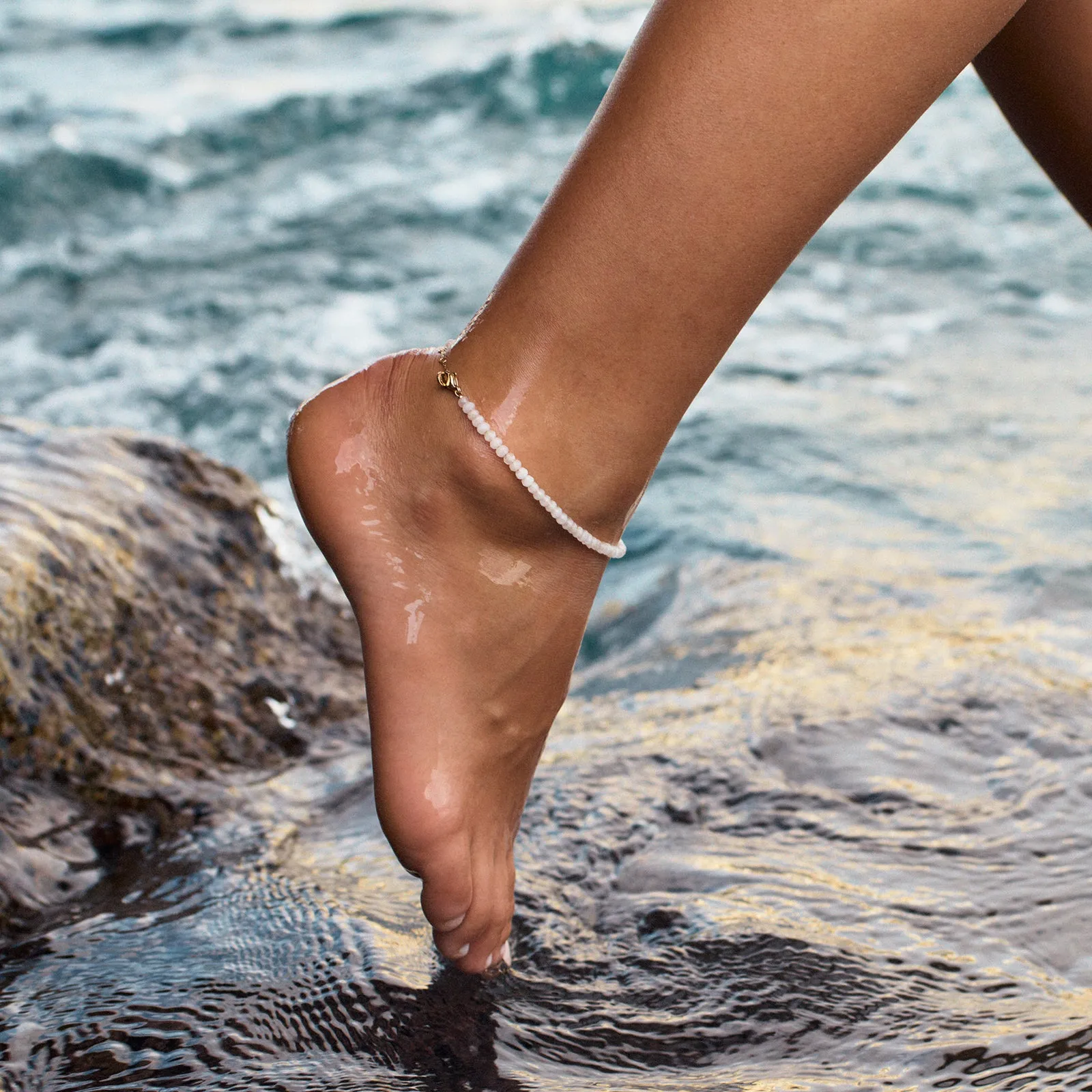 Summer Beads Anklet White Gold