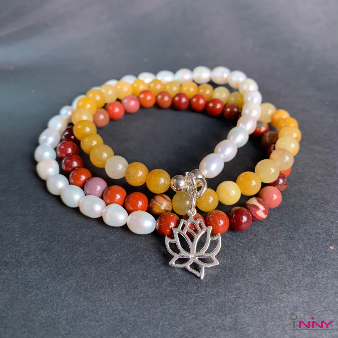 Three Fold Pearl Jasper and Agate Bracelet