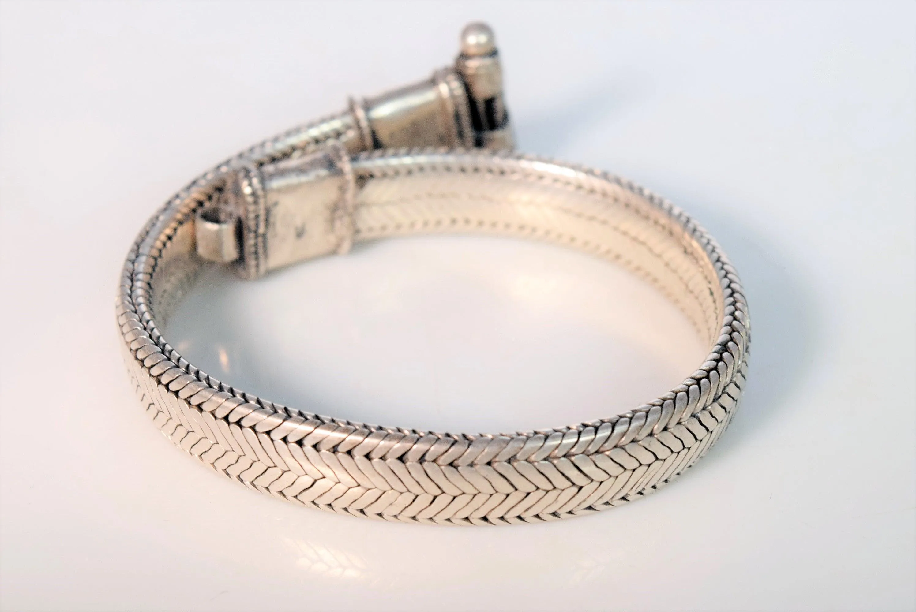 Vintage Silver Indian Snake Chain Bracelet from Rajasthan
