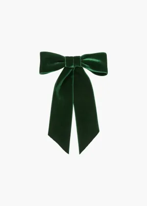 Wide Velvet Bow Barrette -- Emerald