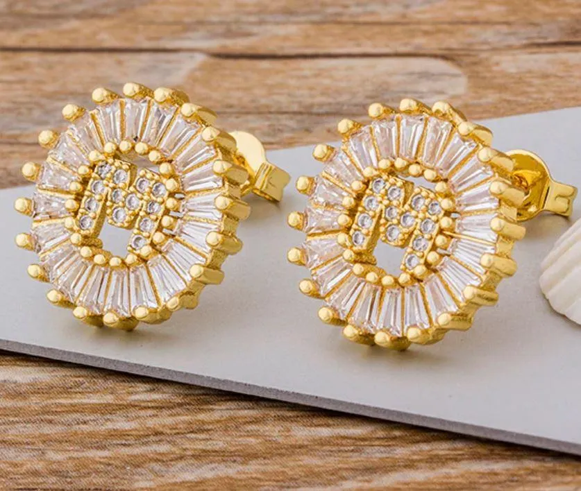 Women Gold Plated Initial Letter Stud Earrings
