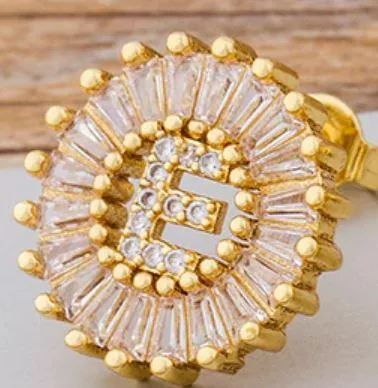 Women Gold Plated Initial Letter Stud Earrings