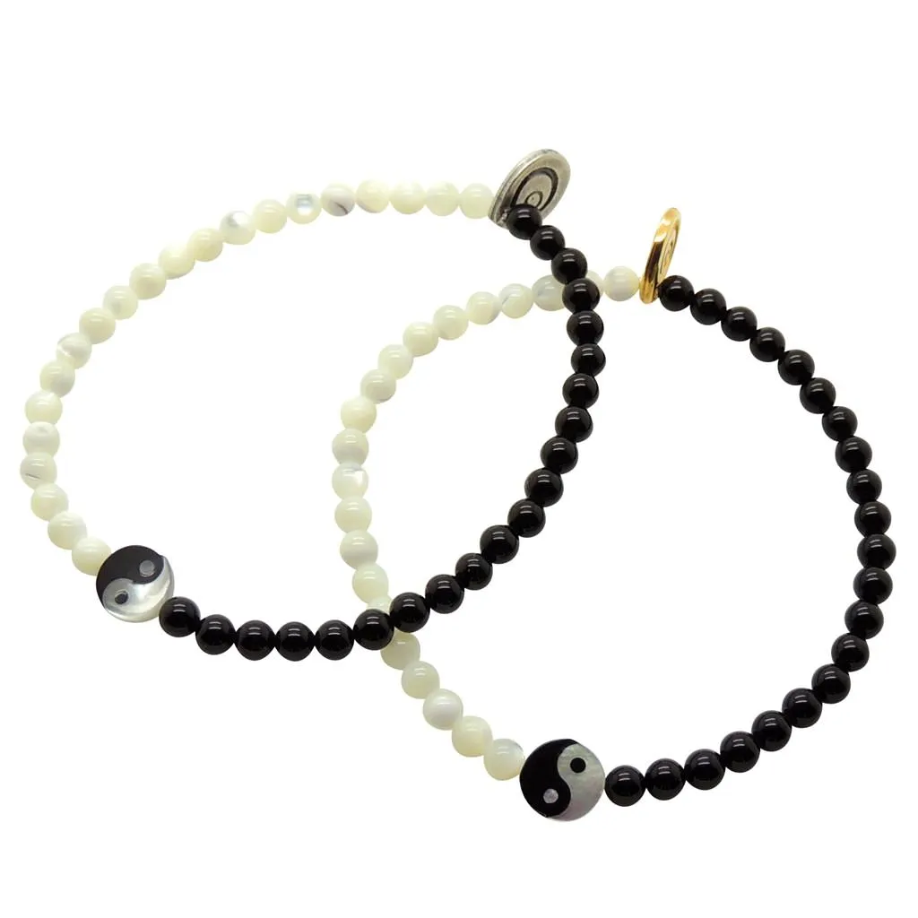Yin Yang Charm Gemstone Duo Bracelet
